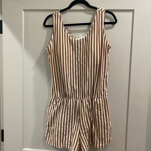 Honeymark brown and white striped swim romper